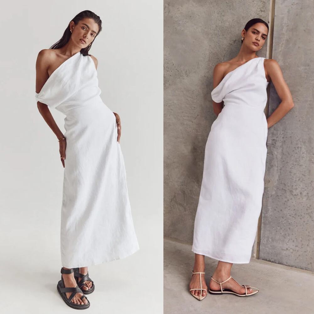 DISSH Elegant White One-Shoulder Midi Dress